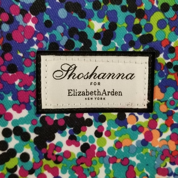 Elizabeth Arden Shoshanna Makeup Bag Purse Multi-Colored Dot Pattern Black - Picture 4 of 16